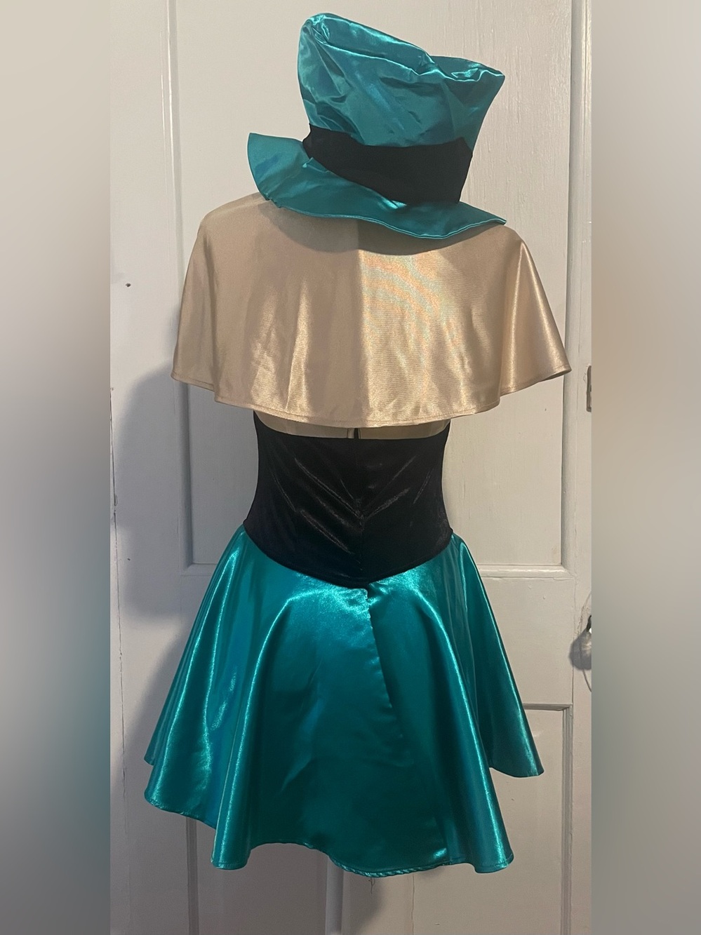 Leg Avenue Teal and Gold Satin Mad Hatter Costume Dress - Picture 3 of 10